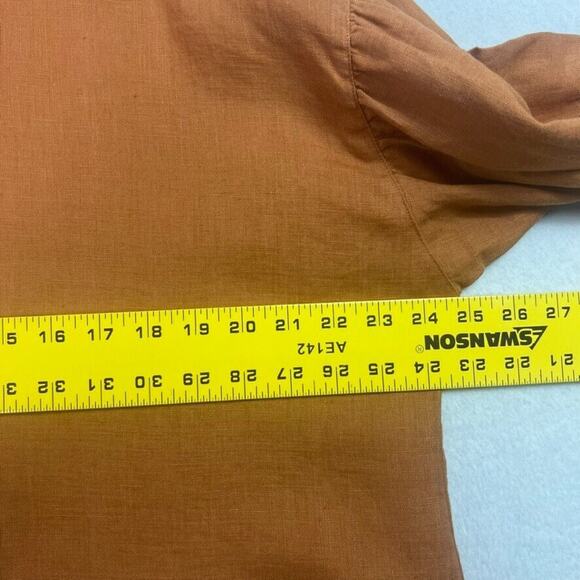 Voyageur By Mersea Womens Blouse Small Brown Linen Balloon Sleeve Button Down - Picture 5 of 8